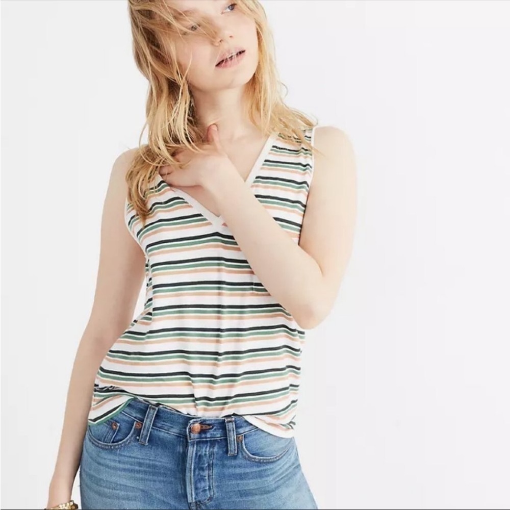 Madewell V Neck Multicolored Tank Roger Stripe
